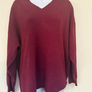 Nine West Burgundy XXL V-Neck Sweater Knit Long-Sleeve